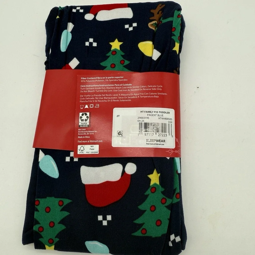 Kids Pajama 2T 2 Pc Set Unisex Blue Family Sleepwear Forced Family Fun Christmas